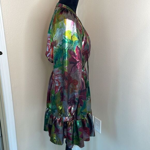 Current air Anthropologie floral metallic long sleeve mini dress - Picture 6 of 10